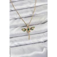 316L Çelik Zincir Gold Renk Yusufçuk Model Zirkon Taşlı Kadın Kolye