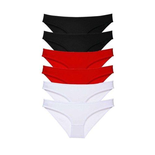 6 Adet Süper Eko Set Likralı Kadın Slip Külot Siyah Kırmızı Beyaz