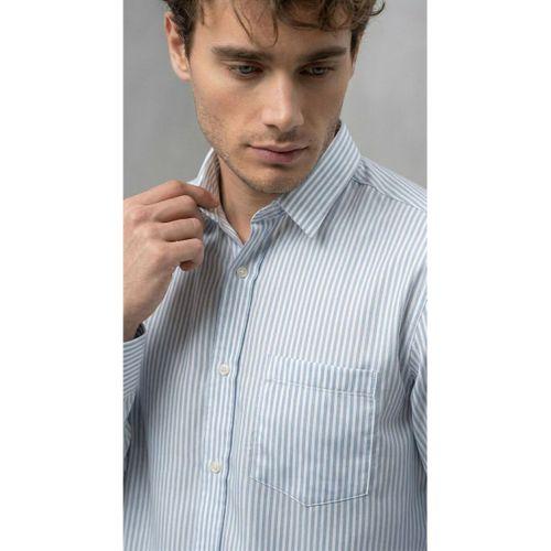 Felton Çizgili Saten Kumaş Tek Cepli Regular Fit Erkek Gömlek - Açık Mavi