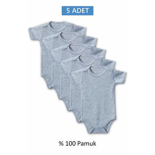 Gri Yarım Kol Body Zıbın 2-7 YAŞ Çocuklar İçin (5 ADET) Alttan Çıtçıtlı Özel Gereksinimli