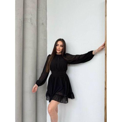 Kadın Yarım Balıkçı Yaka Kolları Transparan Astarlı Full şifon Elbise