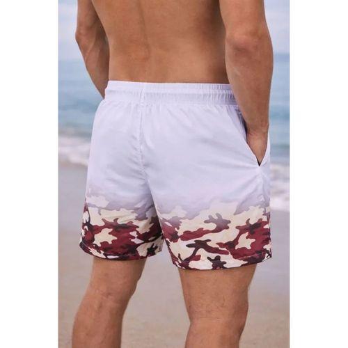 Erkek Deniz Şortu Fermuarlı Cepli File Astarlı Hızlı Kuruyan Premium - Beyaz