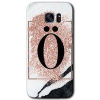 Samsung Galaxy S7 Edge HD Baskılı Kılıf + 9D Tam Ekran Koruyucu - Pembe Mermer Desenli Ö Harf