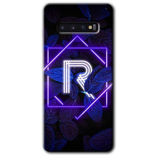Samsung Galaxy S10 HD Baskılı Kılıf + 9D Tam Ekran Koruyucu - Dark Neon Yaprak R Harfi