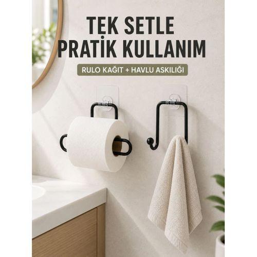 Banyo Ve Mutfak İçin Yapışkanlı Havlu Askılığı Ve Rulo Kağıt Tutucu Set