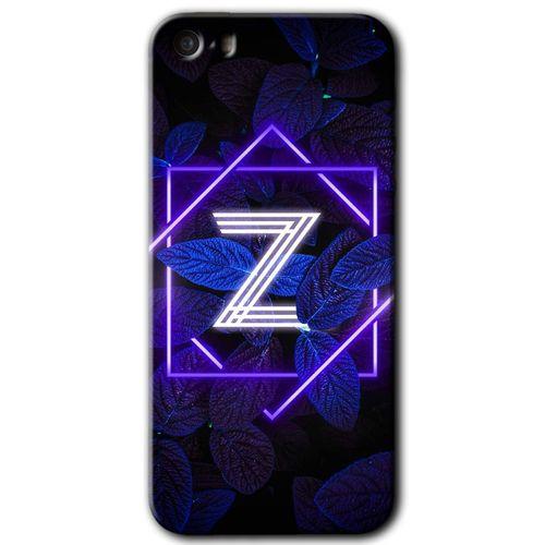 iPhone 5s Kılıf HD Desen Baskılı Arka Kapak + Temperli Cam - Dark Neon Yaprak Z Harfi