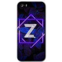 iPhone 5s Kılıf HD Desen Baskılı Arka Kapak + Temperli Cam - Dark Neon Yaprak Z Harfi