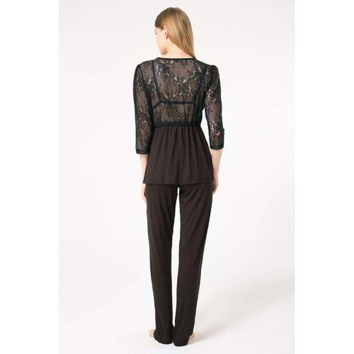 Dantelli Sabahlık Balensiz Desteksiz Dolgusuz Yaka Detaylı Sütyen Ve Pantolon Pijama 3'lü Takım