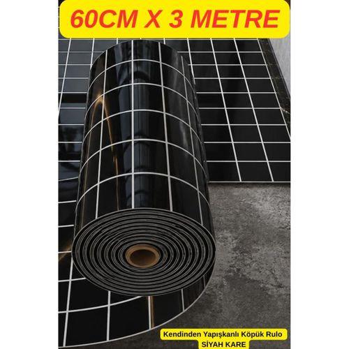 Kendinden Yapışkanlı 60cm x 3 Metre Rulo Siyah Kare Köpük Duvar Paneli Kağıdı CYCZT00157