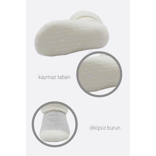 2'li Havlu Soket Kaymaz Çorap 10504 Gri Ekru