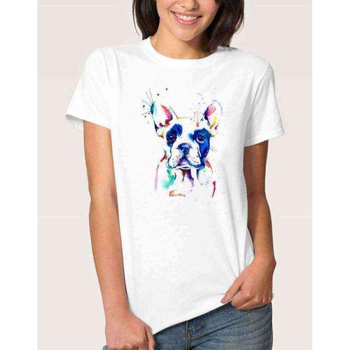 Watercolor Bulldog Kadın Beyaz Tshirt