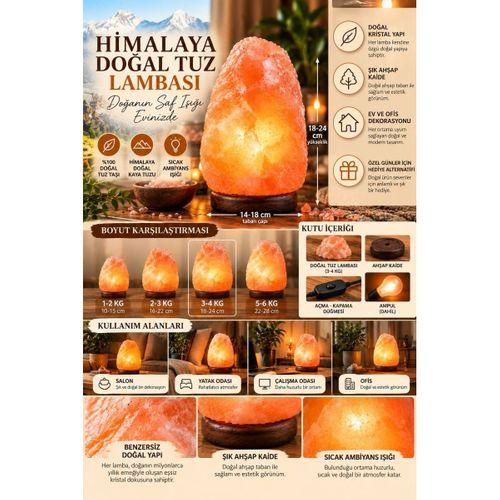 Himalaya 3-4 Kg Doğal Kaya Tuzu Lambası Ahşap Kaideli Dekoratif Ortam Lambası