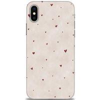 iPhone XS Kılıf HD Baskılı Kılıf - Kahve Kalpler + Tam Ekran Koruyucu