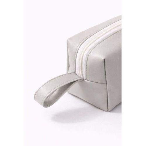 Deri Makyaj Kozmetik Çantası Seyahat Tipi Çanta Organizer Gri