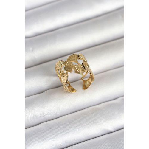 316L Çelik Gold Renk Yelpaze Model Kadın Yüzük