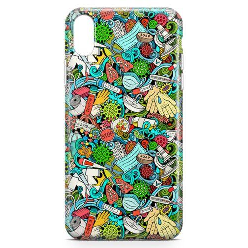 Apple iPhone XR Kılıf Covid-19 Doodle Arka Kapak Koruma Desenli Full Koruyucu