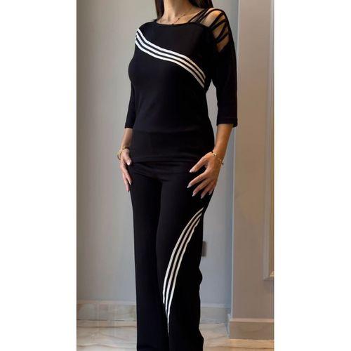Kadın Uzun Kollu Truvakar Kol Tek Omuz çapraz şerit Detaylı Ribanalı Viskon Iki Iplik Bluz Ve Pantolon Ikili Takım