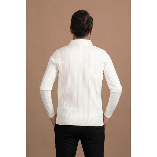 Fermuarlı Polo Yaka Polyamid Kumaş Kendinden Çizgili Likralı Triko Kazak