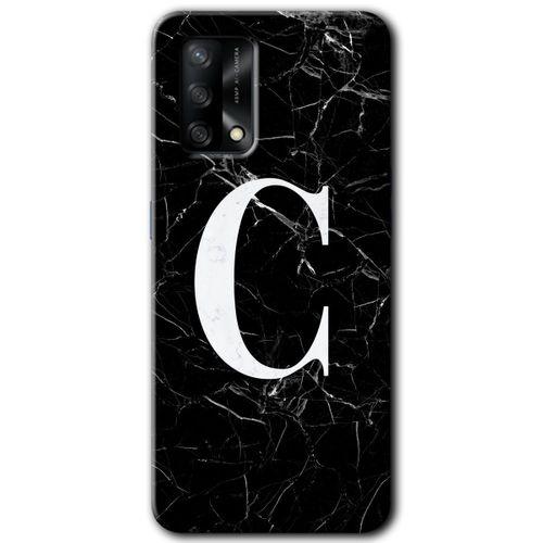 MRCİLETİSİM Oppo A54 Kılıf Baskılı Kapak - Siyah Mermer Desenli C Harfi + 5D Tam Kaplayan Cam