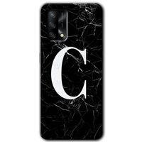 MRCİLETİSİM Oppo A54 Kılıf Baskılı Kapak - Siyah Mermer Desenli C Harfi + 5D Tam Kaplayan Cam