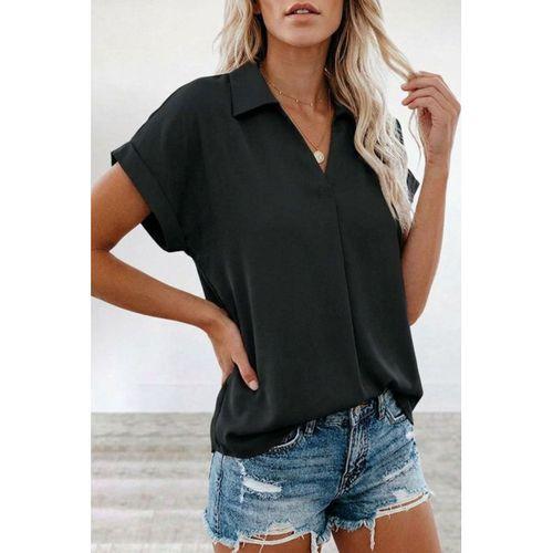 Kadın Kısa Kollu Yakalı Dokuma Viskon Bluz