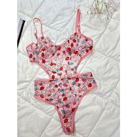Öpücük Desenli Pembe Bodysuit