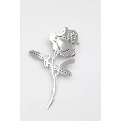 Çelik Gül Broş - Gümüş