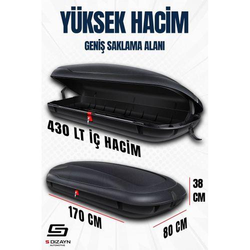 S-Dizayn Araç Üzeri Port Bagaj Karbon Fiber Desen 430 Litre Enjeksiyon Plastik A+ Kalite
