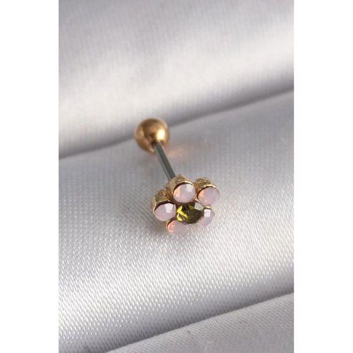 pilelistore 316L Çelik Gold Renk Zirkon Taşlı Çiçek Tragus Piercing - TJ-PR1276