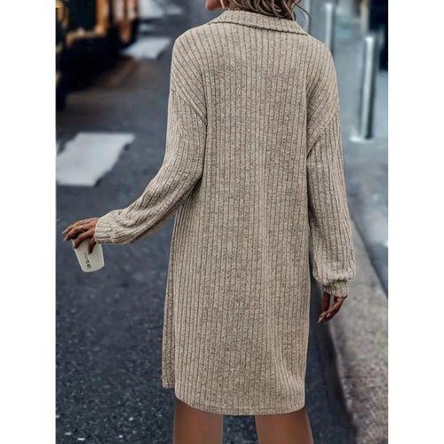 Kadın Uzun Kollu Polo Yaka Fermuar Detaylı şardonlu Kaşkorse Mini Boy Elbise