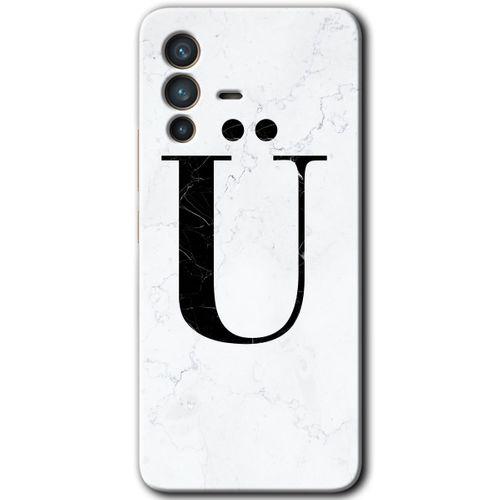 Potkal Hediye Fabrikası Vivo V23 5G Kılıf HD Desen Baskılı Arka Kapak - Beyaz Mermer Desenli Ü Harfi