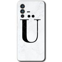 Potkal Hediye Fabrikası Vivo V23 5G Kılıf HD Desen Baskılı Arka Kapak - Beyaz Mermer Desenli Ü Harfi
