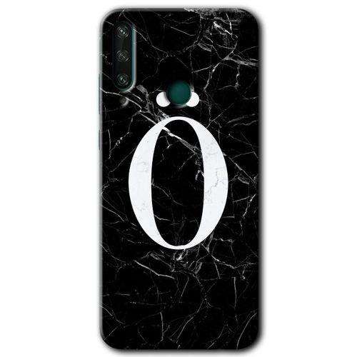 Huawei Y6P Kılıf Baskılı Kapak - Siyah Mermer Desenli Ö Harfi +Tam Kaplayan Mat Seramik