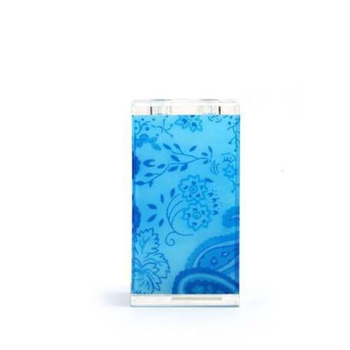 2 Adet Diş Fırçalık Mavi Çiçekli Akrilik 6X6X12Cm Banyo Seti