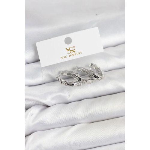 Pirinç Gümüş Renk Zirkon Taşlı Halka Yılan Model YSX Trio Küpe Seti