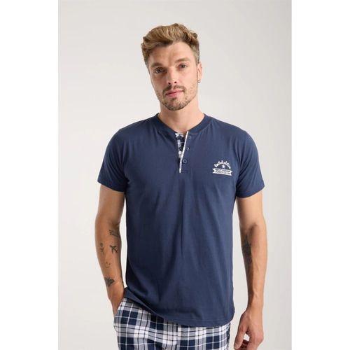 Erkek Lacivert Düğmeli Yaka Kısa Kol Pijama Takımı