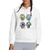 Zombie 4 Head Baskılı Beyaz Kadın Kapşonlu Sweatshirt
