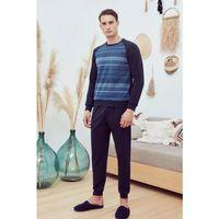 29040 Interlok O Yaka Önü Jakarlı Uzun Kol Erkek Pijama Takımı Lacivert