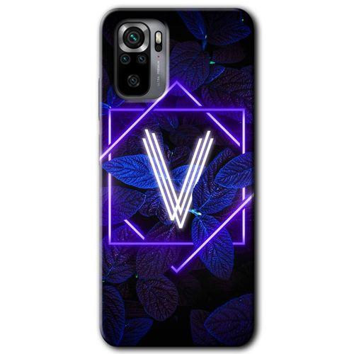 Redmi Note 10s Kılıf HD Desen Baskılı Arka Kapak - Dark Neon Yaprak V Harfi