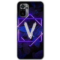 Redmi Note 10s Kılıf HD Desen Baskılı Arka Kapak - Dark Neon Yaprak V Harfi