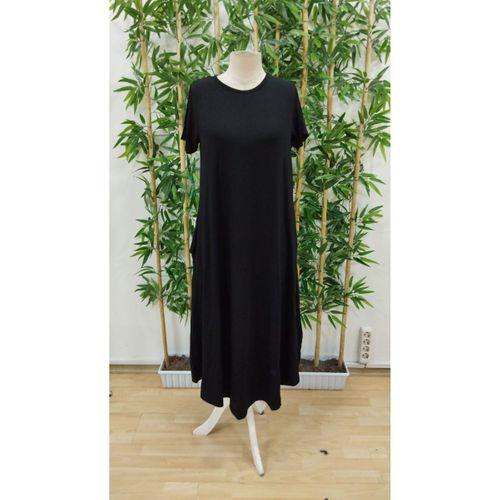 Kadın Kısa Kollu Bisiklet Yaka Cepli Salaş Viskon Elbise