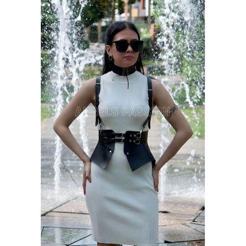 Elbise, T-Shirt ve Gömlek Üzeri Deri Şık Kemer ve Choker Takım - APFT622