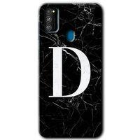 Potkal Hediye Fabrikası Samsung Galaxy M30s Kılıf HD Desen Baskılı Arka Kapak - Siyah Mermer Desenli D Harfi