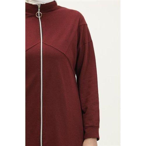 Göğüsten Detaylı Fermuarlı Sade Basic Eşofman Spor İkili Takım - 03063.009 - Bordo