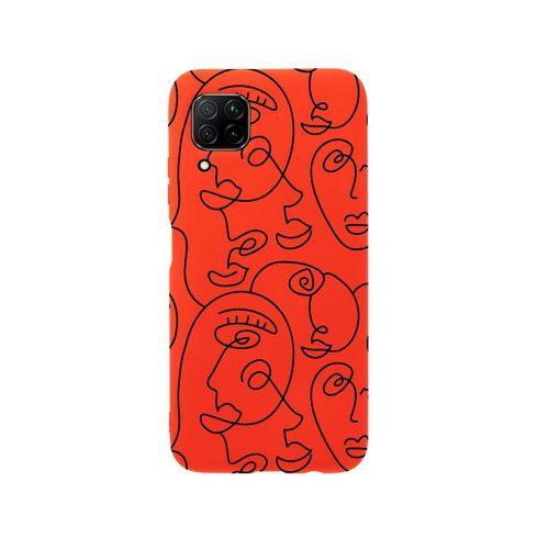 Huawei P40 Lite Face Art Premium Silikonlu Kırmızı Telefon Kılıfı