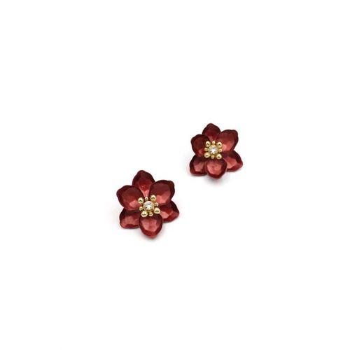 Lotus Çiçek Küpe - Kırmızı