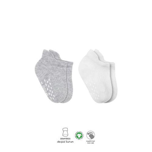 Eğitici Oyuncak Bistyle 2'Li Sneakers Kaymaz Basic Penye Çorap BS20103 Gri Beyaz