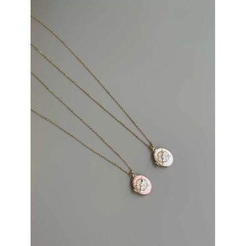 İncili Etnik Desen Kapaklı Kolye - Pembe