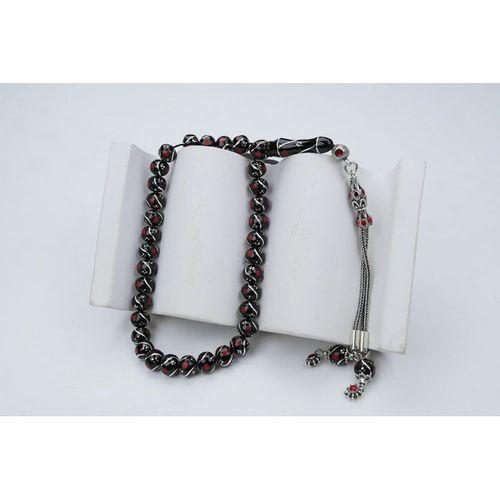 Oltu Taşı Küre Model Üçlü Çeşmi Bülbül  Kırmızı İşlemeli  Bürokrat Boy Tespih