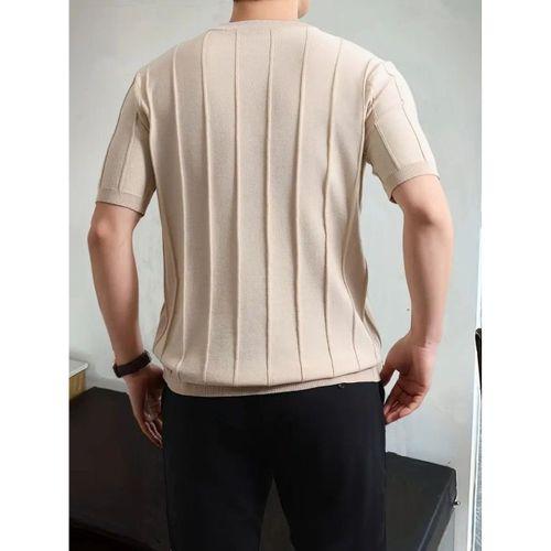 Erkek Kısa Kollu Bisiklet Yaka çizgili Triko Bluz